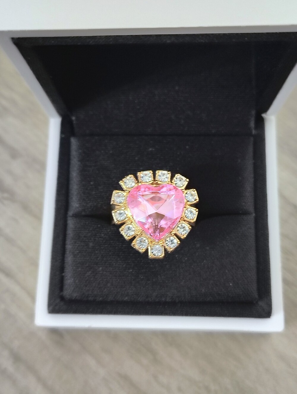 Pink Heart Crystal Ring- Adjustable NWOT